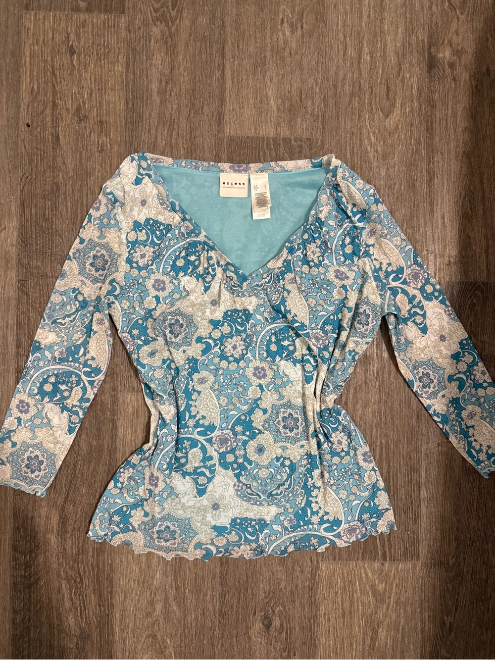 Axcess Blue and Cream Paisley Blouse